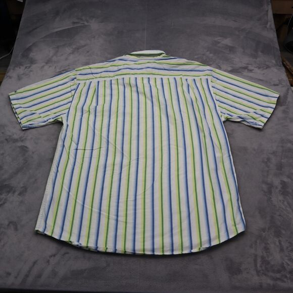 Tommy Hilfiger Denim Shirt Mens XL Blue Green Striped Logo Button Up Casual - Picture 12 of 16